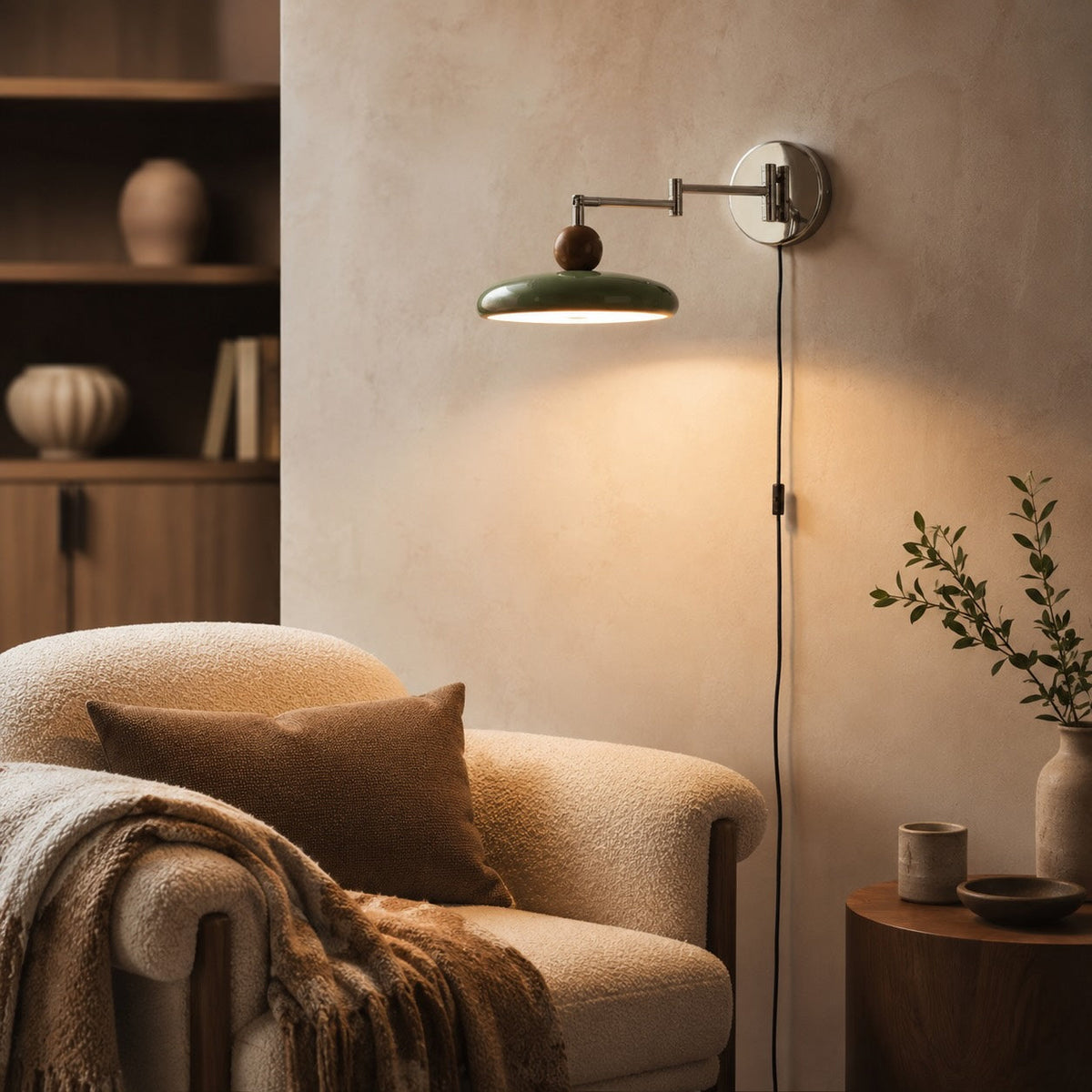 Modern Wall Sconce Lighting — Plug-In Mount, Adjustable Arm, Metal Shade