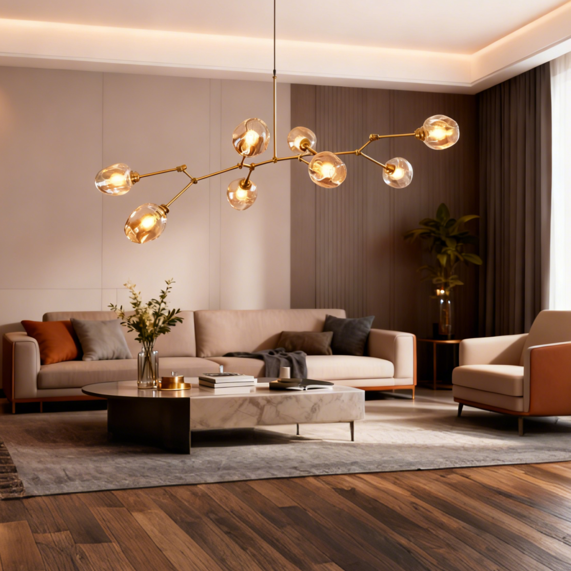 Candelabru Mid-Century din sticlă, cu ramificații și bule, pentru living, cu brațe reglabile | boxzora