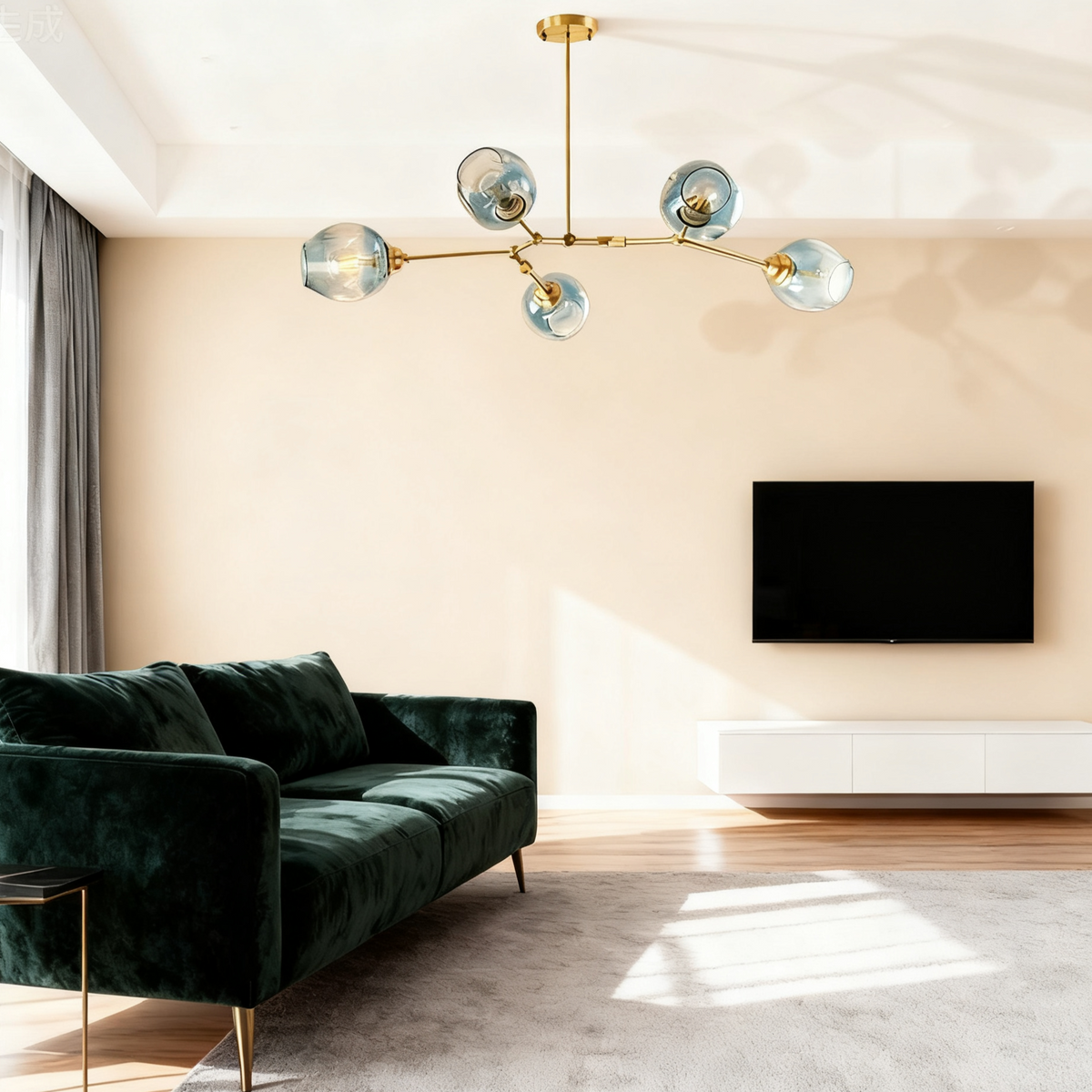 Candelabru Mid-Century din sticlă, cu ramificații și bule, pentru living, cu brațe reglabile | boxzora