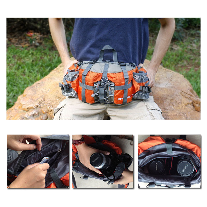 Adjustable Nylon Hiking Waist Pack — 26–50in Strap, Breathable Mesh Pad, 11x5x6in
