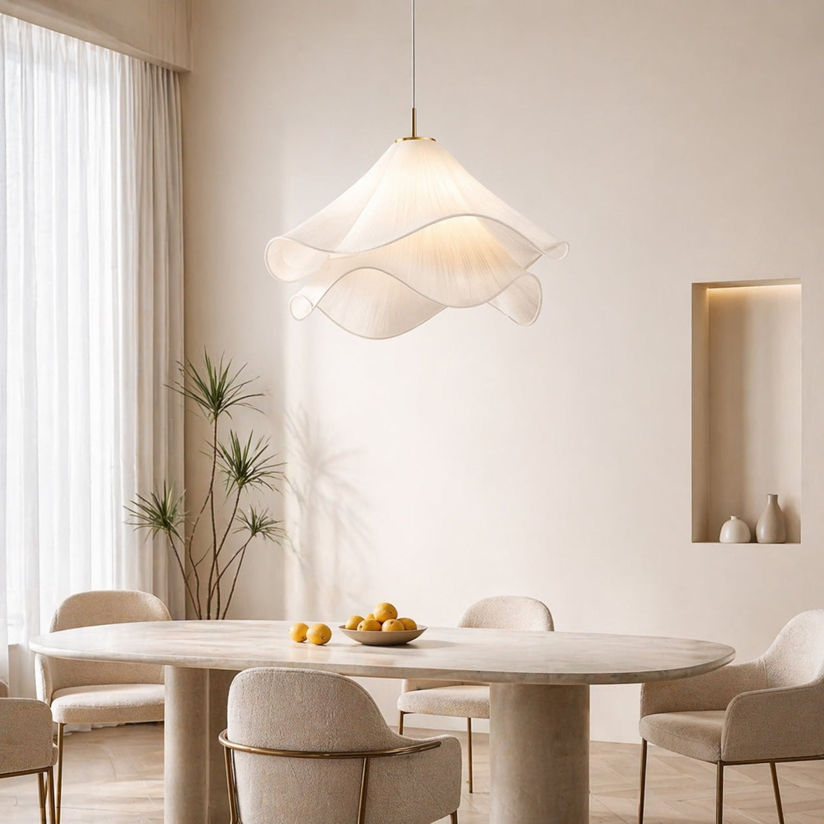 Japandi Modern Pendant Light — Structured Fabric Shade