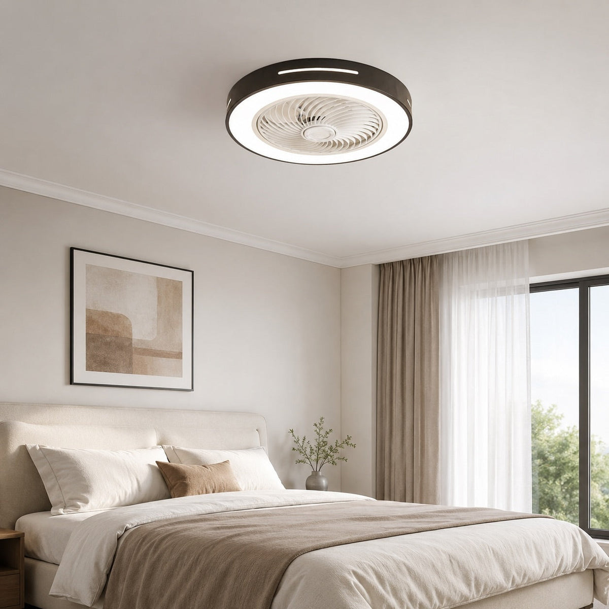 Moderner flügelloser Deckenventilator – Flächenbündige Eisenmontage, 72W LED-Leuchten, verstellbar