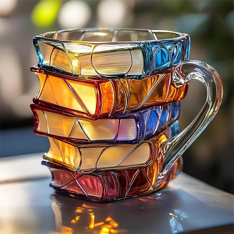 ספל ספרים תלת־ממדי BookCup, צבוע ביד, בהשראת ספרות