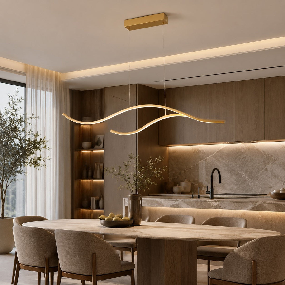 Lampada a sospensione LED moderna e regolabile — Struttura in metallo, paralume in silicone, intensità luminosa variabile