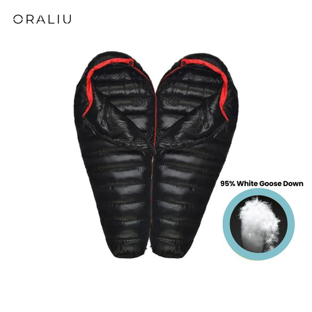 Sac de dormit izolat cu puf, certificat pentru -20°C — înveliș din nailon ripstop 400T, construcție tehnică