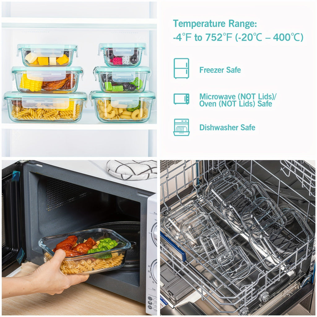 Set de 8 recipientes de vidrio para guardar alimentos — Cajas bento herméticas, tapas con cierre a prueba de fugas, aptos para horno, congelador, microondas y lavavajillas, sin BPA