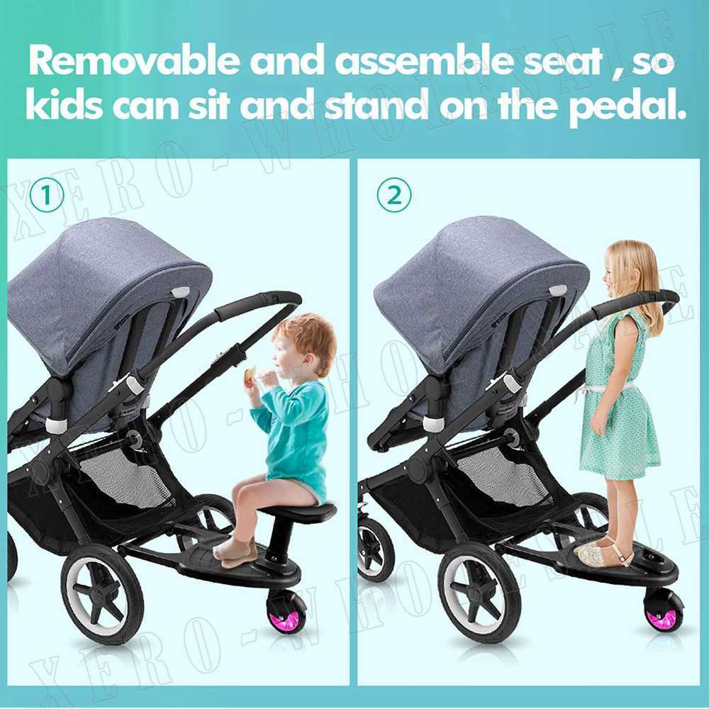 Kinderwagen-Trittbrett-Sitz-Steh-Verbindungselement – 360°-Schwenkräder, werkzeugfreie Montage