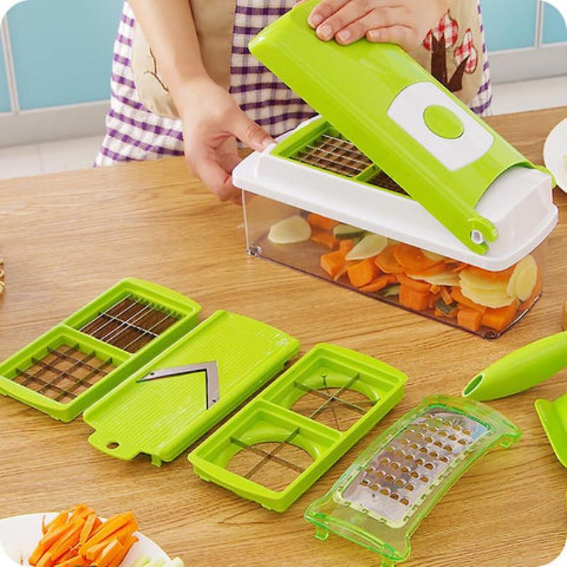 CutMate 12-in-1 Vegetable Cutter — Stainless Steel Blades, Removable Collection Container & Safety Finger Guard, Space-Saving Build
