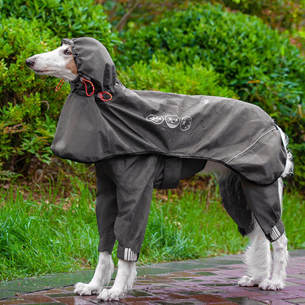 Impermeabile per cani con 4 gambe — cappuccio riflettente