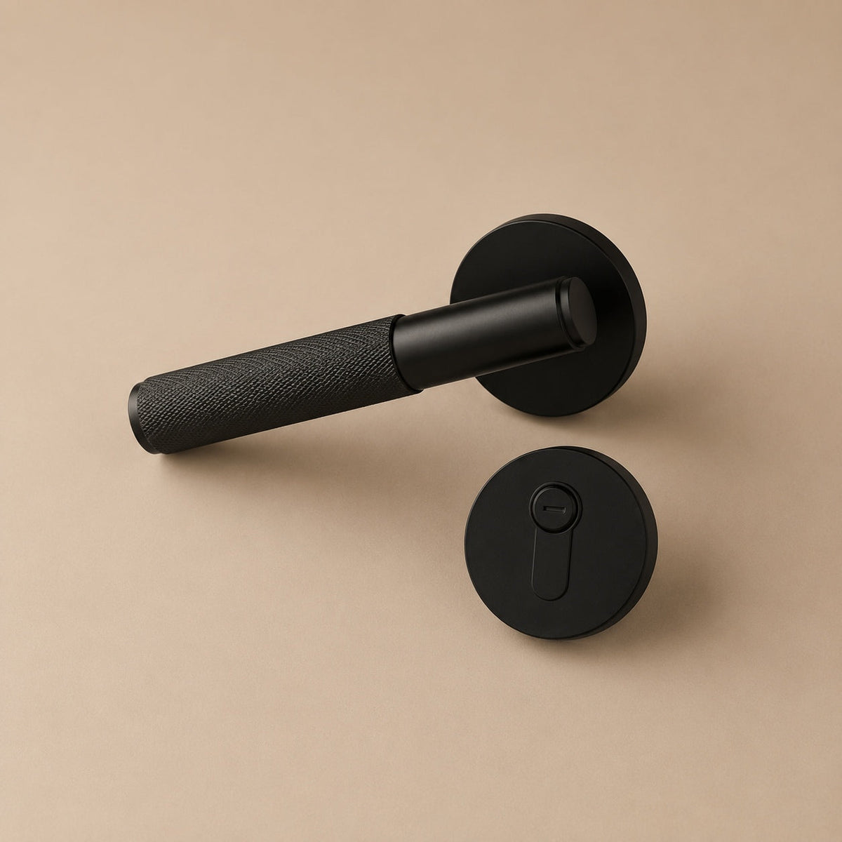 Modern Brass Door Handle — Knurled Grip, Square or Round Rosette, Smooth Cycle Hardware