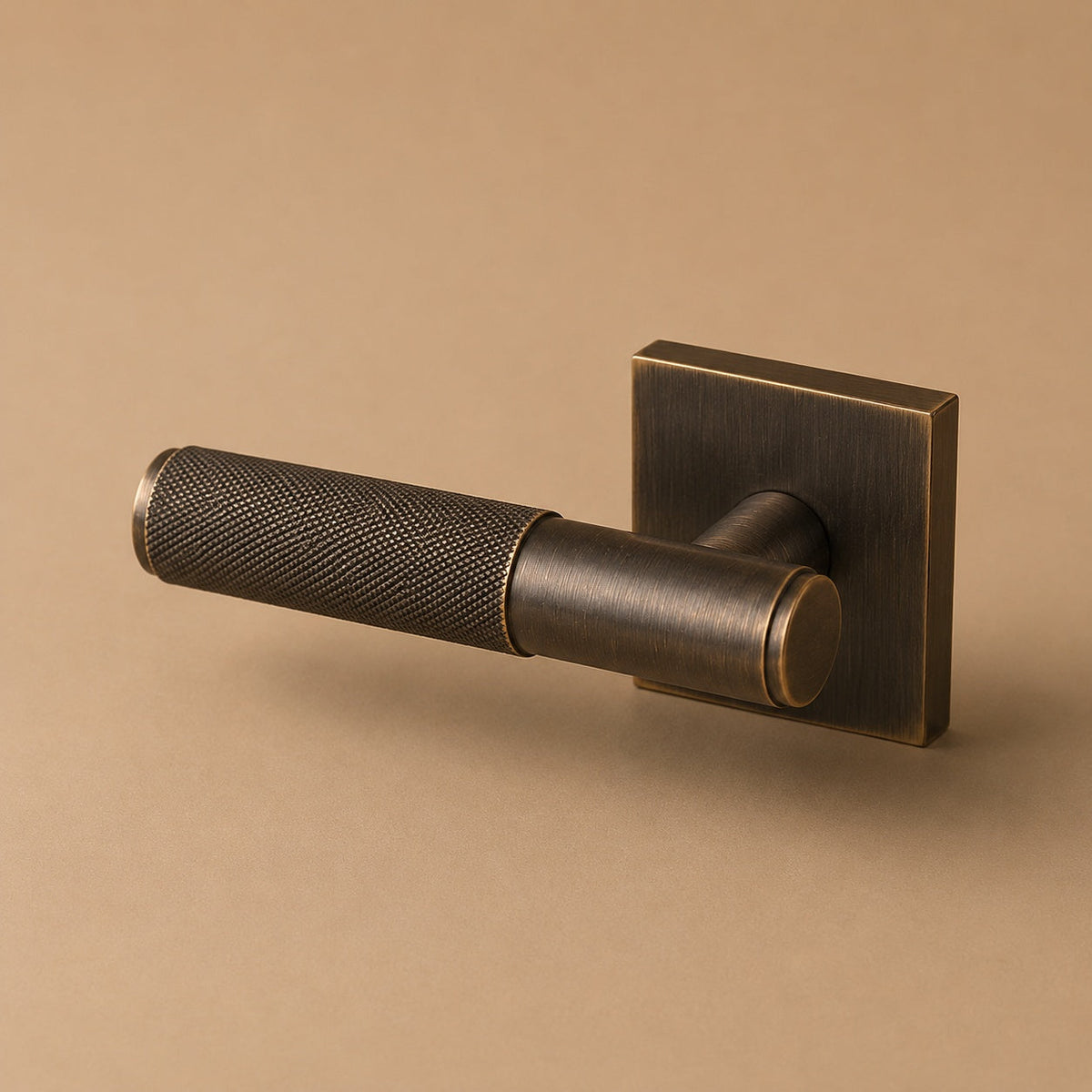 Modern Brass Door Handle — Knurled Grip, Square or Round Rosette, Smooth Cycle Hardware