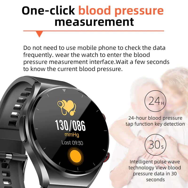 Smartwatch de saúde Suga Pro — Glicemia, pressão arterial, ECG/EKG e monitorização cardíaca de VFC com um clique