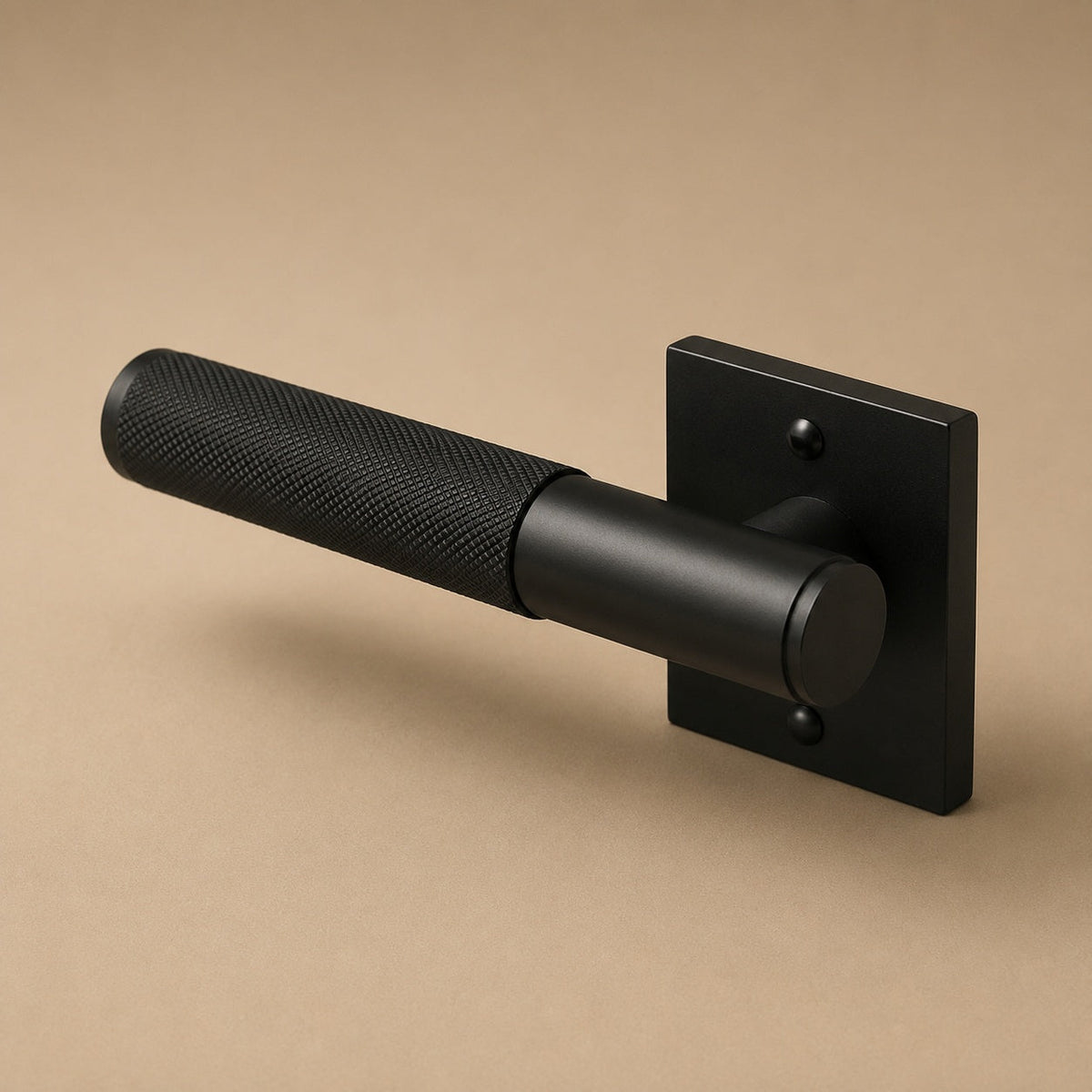 Modern Brass Door Handle — Knurled Grip, Square or Round Rosette, Smooth Cycle Hardware