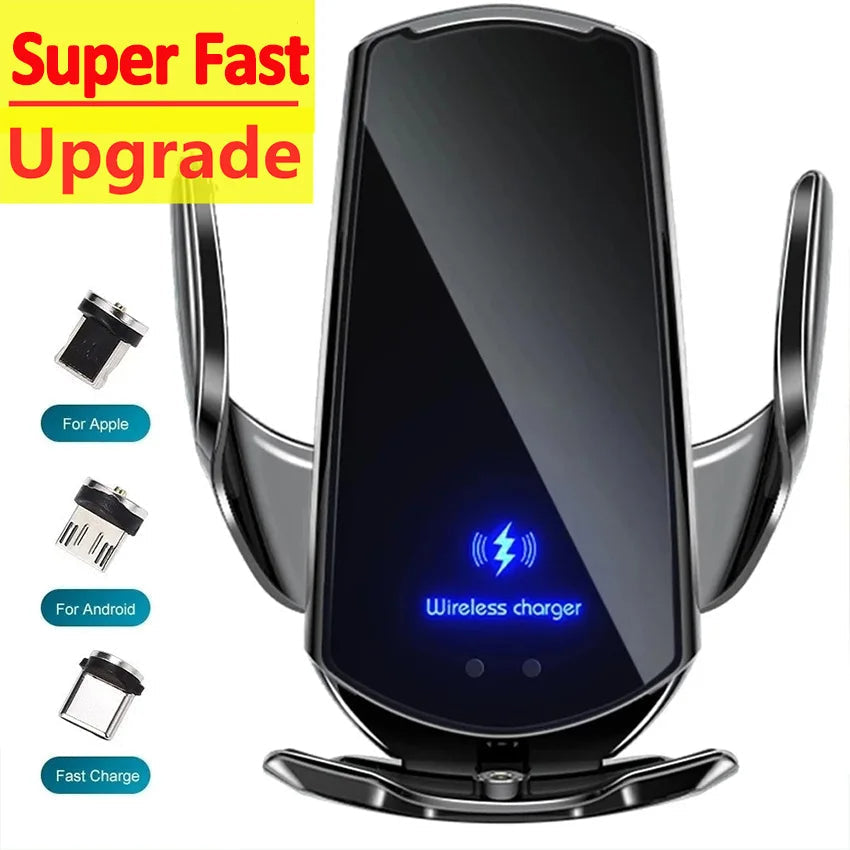 2-in-1 Wireless Car Charger & Phone Holder — Fast Charging, Universal Compatibility, Adjustable Auto Clamp