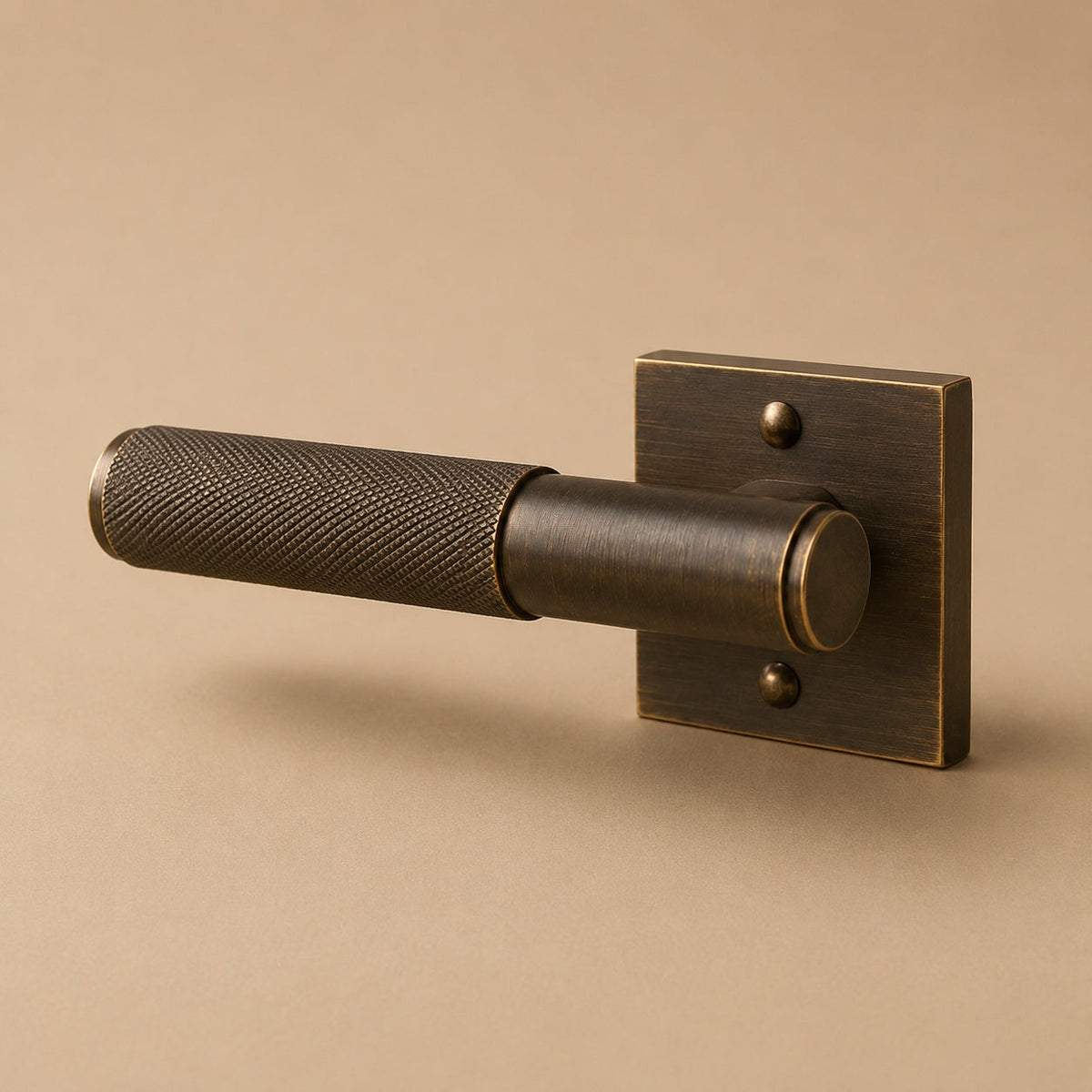 Modern Brass Door Handle — Knurled Grip, Square or Round Rosette, Smooth Cycle Hardware
