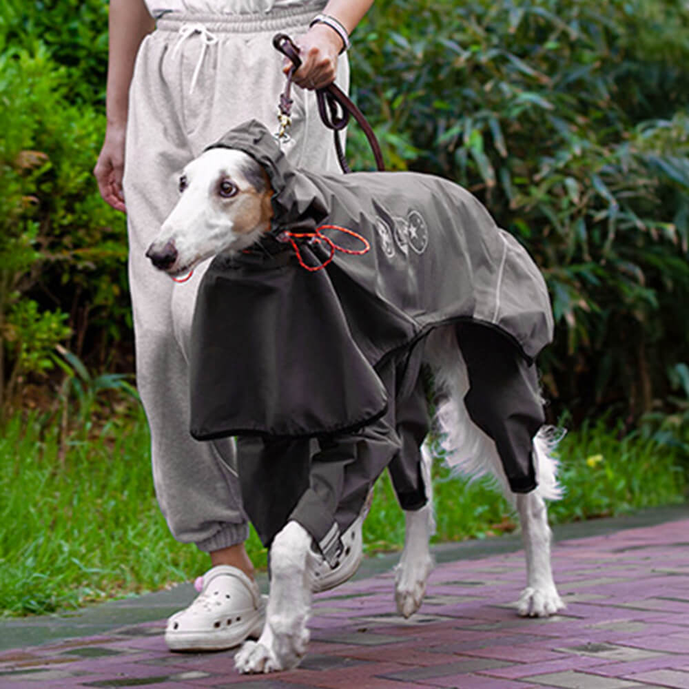Impermeabile per cani con 4 gambe — cappuccio riflettente