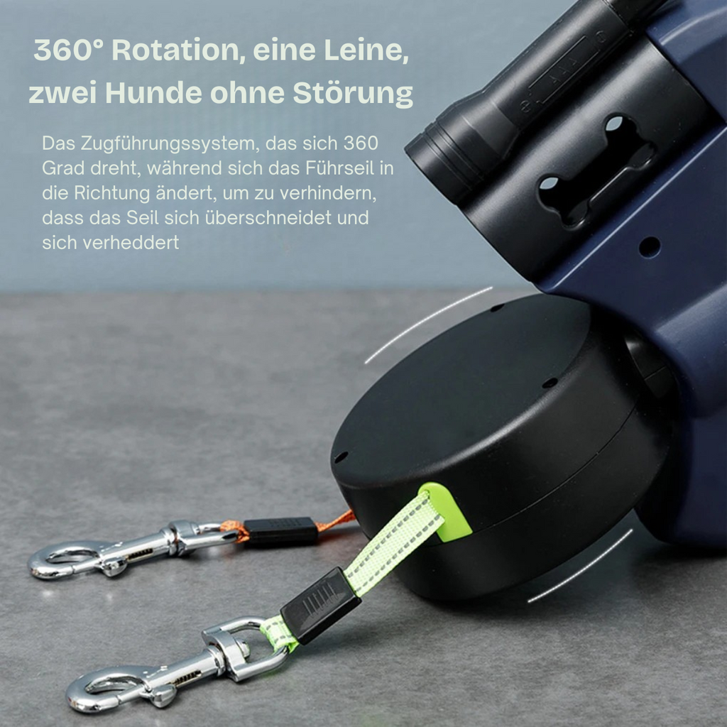 Infällbart dubbelt hundkoppel – trasselfri design, inbyggd LED-lampa
