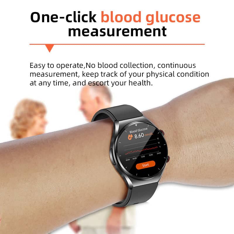 Smartwatch de saúde Suga Pro — Glicemia, pressão arterial, ECG/EKG e monitorização cardíaca de VFC com um clique