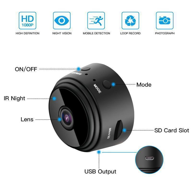 Mini kamera Wi-Fi 1080p — mocowanie magnetyczne, obiektyw szerokokątny 150 stopni