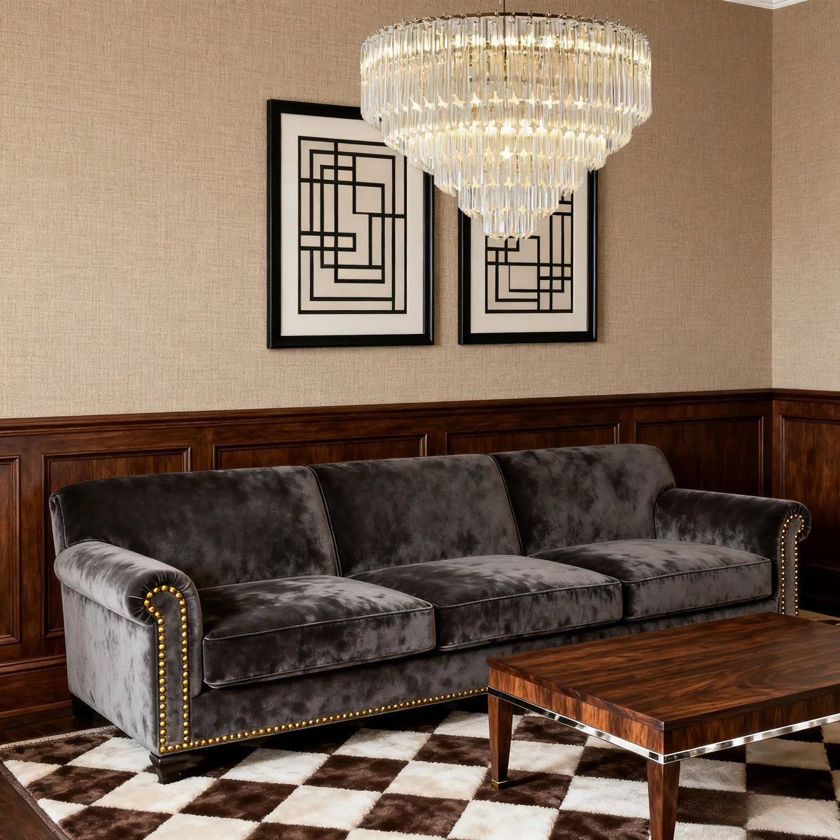 Candelabru luxos cu niveluri de cristale, cu intensitate reglabilă, pentru living | boxzora