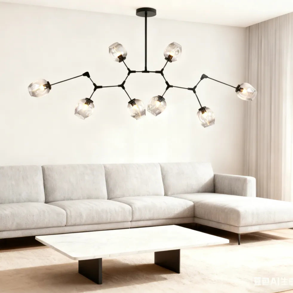 Candelabru Mid-Century din sticlă, cu ramificații și bule, pentru living, cu brațe reglabile | boxzora