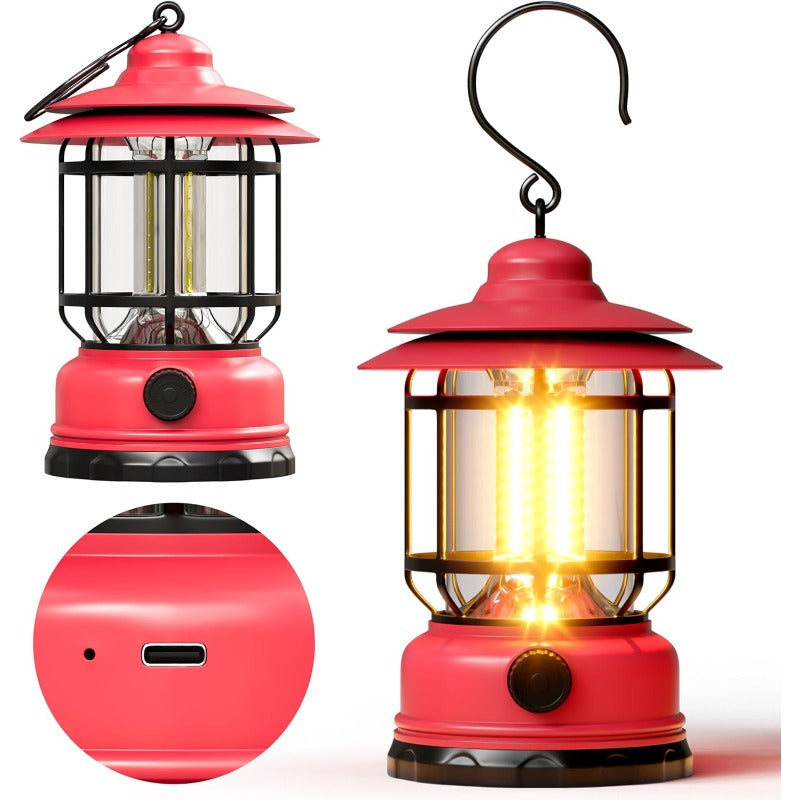 Linterna LED de camping retro - Recargable, diseño de huracán de 360 grados