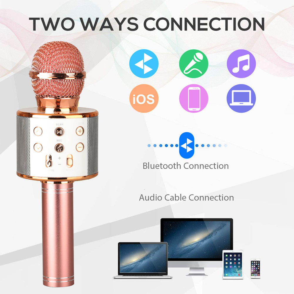Ασύρματο μικρόφωνο καραόκε Bluetooth — Επαναφορτιζόμενο, ενσωματωμένο ηχείο, ενσύρματη σύνδεση