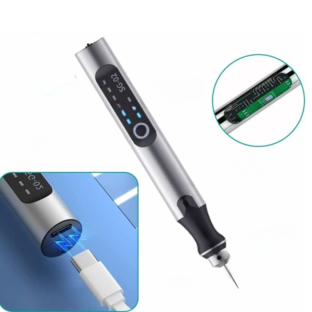 قلم نقش معدني قابل لإعادة الشحن عبر USB — سرعة قابلة للتعديل، تشغيل هادئ، نقش دقيق
