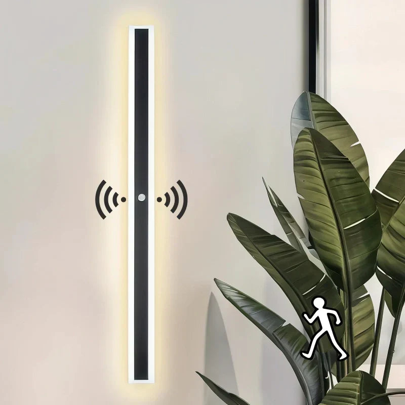 Minimalist Outdoor Linear LED Wall Light Black Waterproof with Motion Sensor for Porch | boxzora