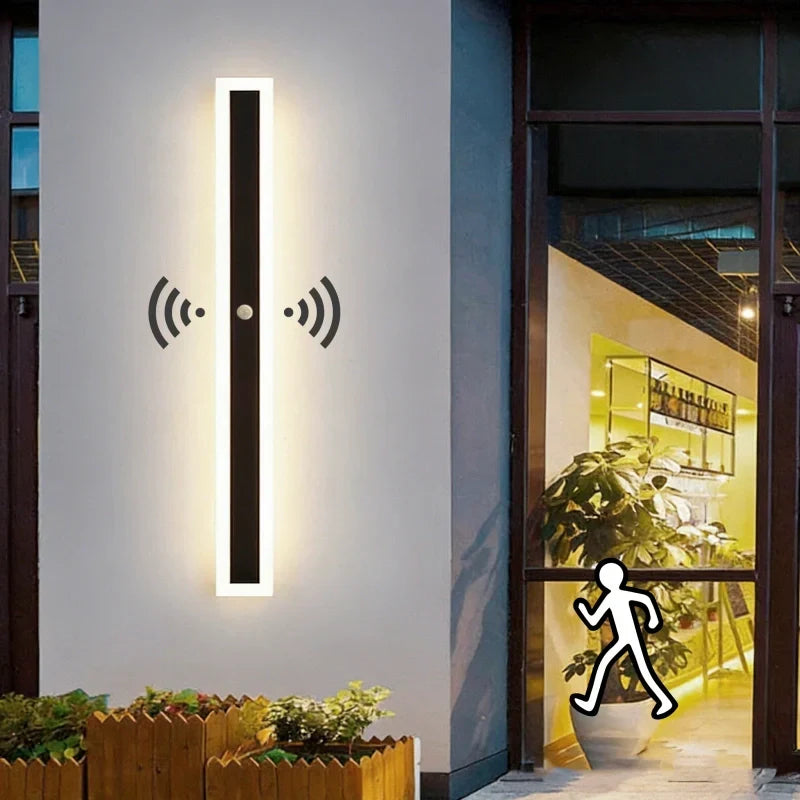 Minimalist Outdoor Linear LED Wall Light Black Waterproof with Motion Sensor for Porch | boxzora