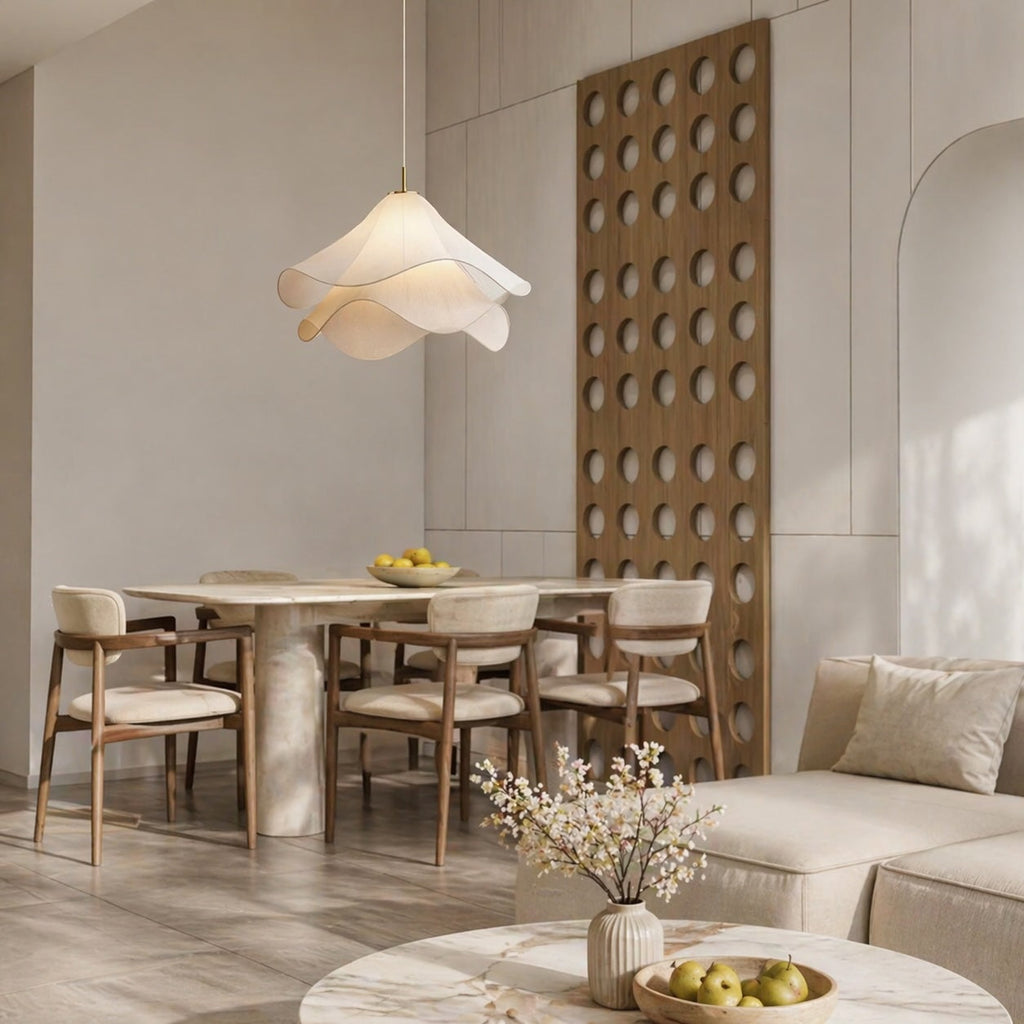 Japandi Modern Pendant Light — Structured Fabric Shade