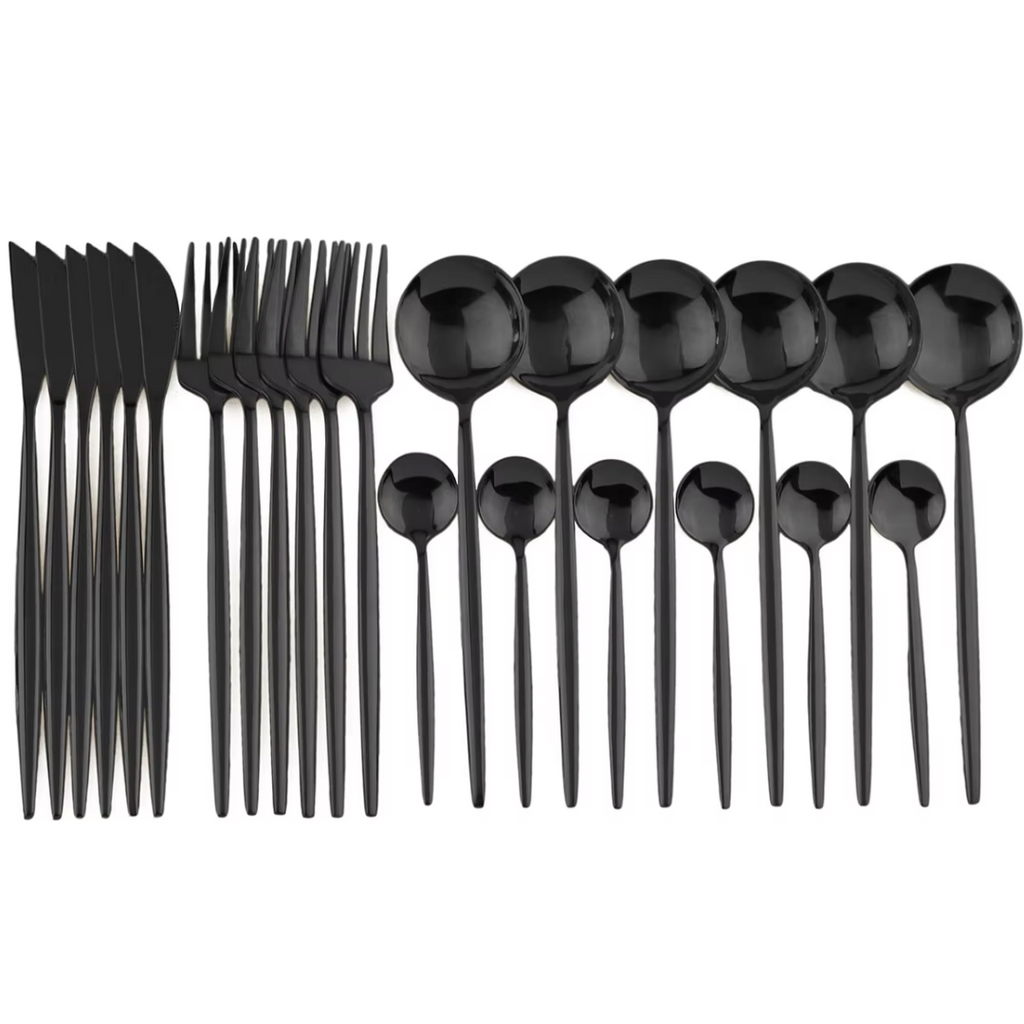Ménagère de 24 pièces en acier inoxydable pour quatre personnes – design noir
