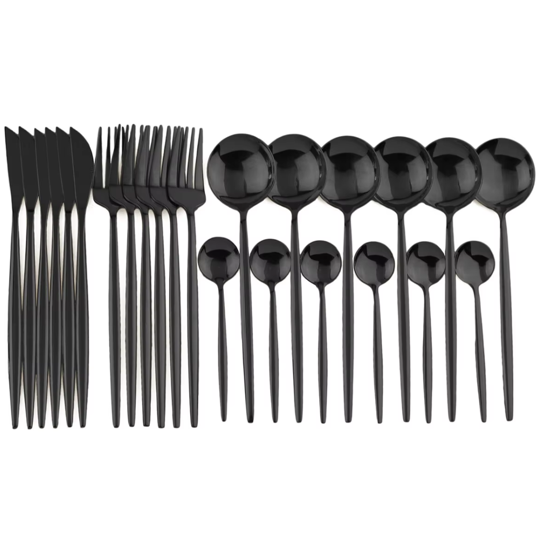 Ménagère de 24 pièces en acier inoxydable pour quatre personnes – design noir