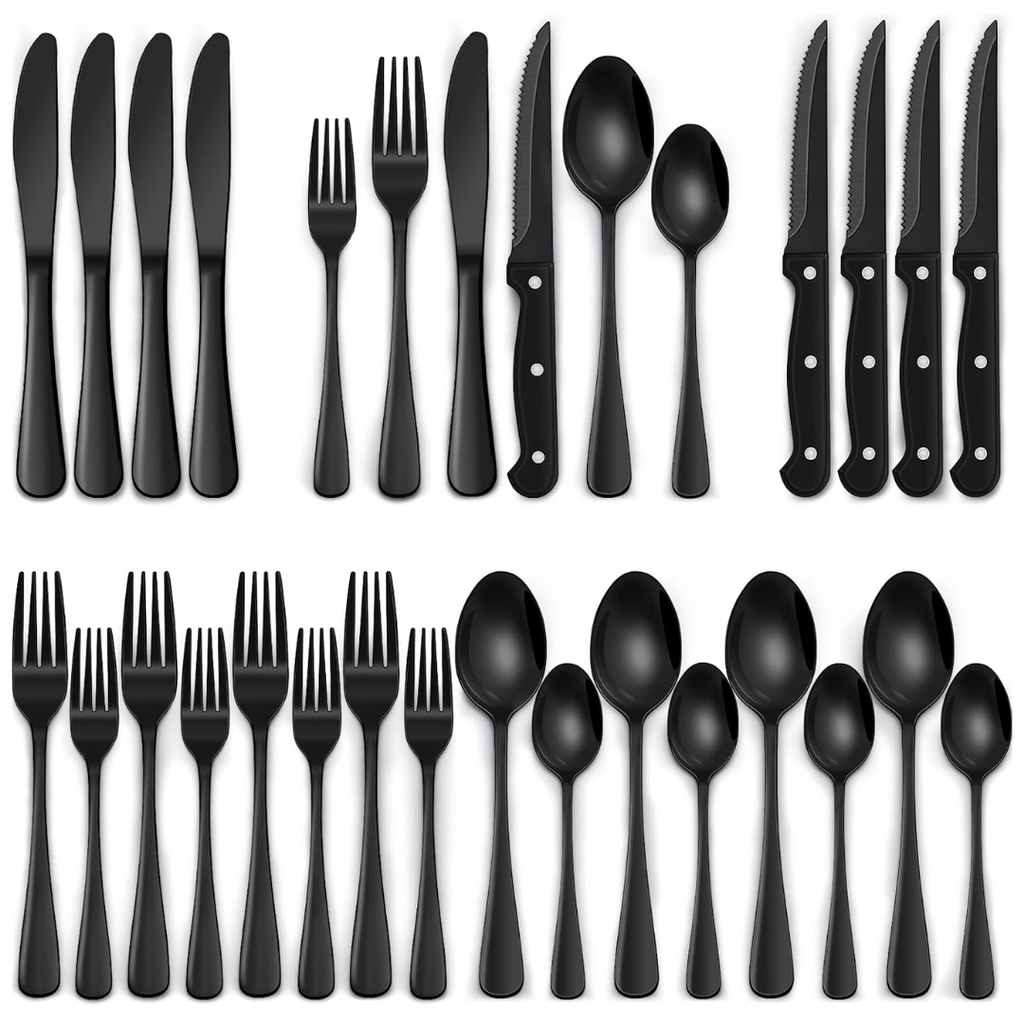 Ménagère de 24 pièces en acier inoxydable pour quatre personnes – design noir