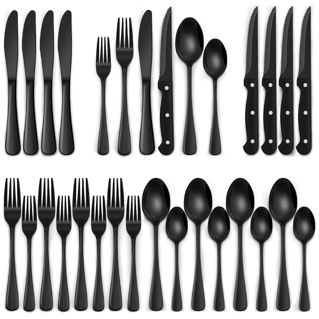 Ménagère de 24 pièces en acier inoxydable pour quatre personnes – design noir