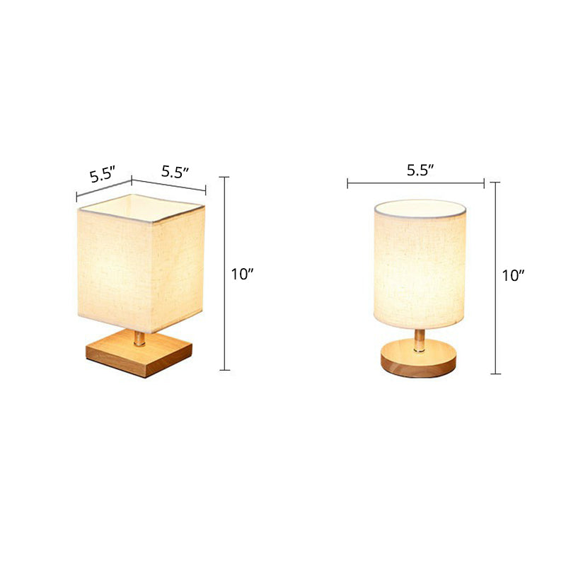 LinenWood minimalistisk bordslampa — bas i naturligt trä, mjuk linneskärm