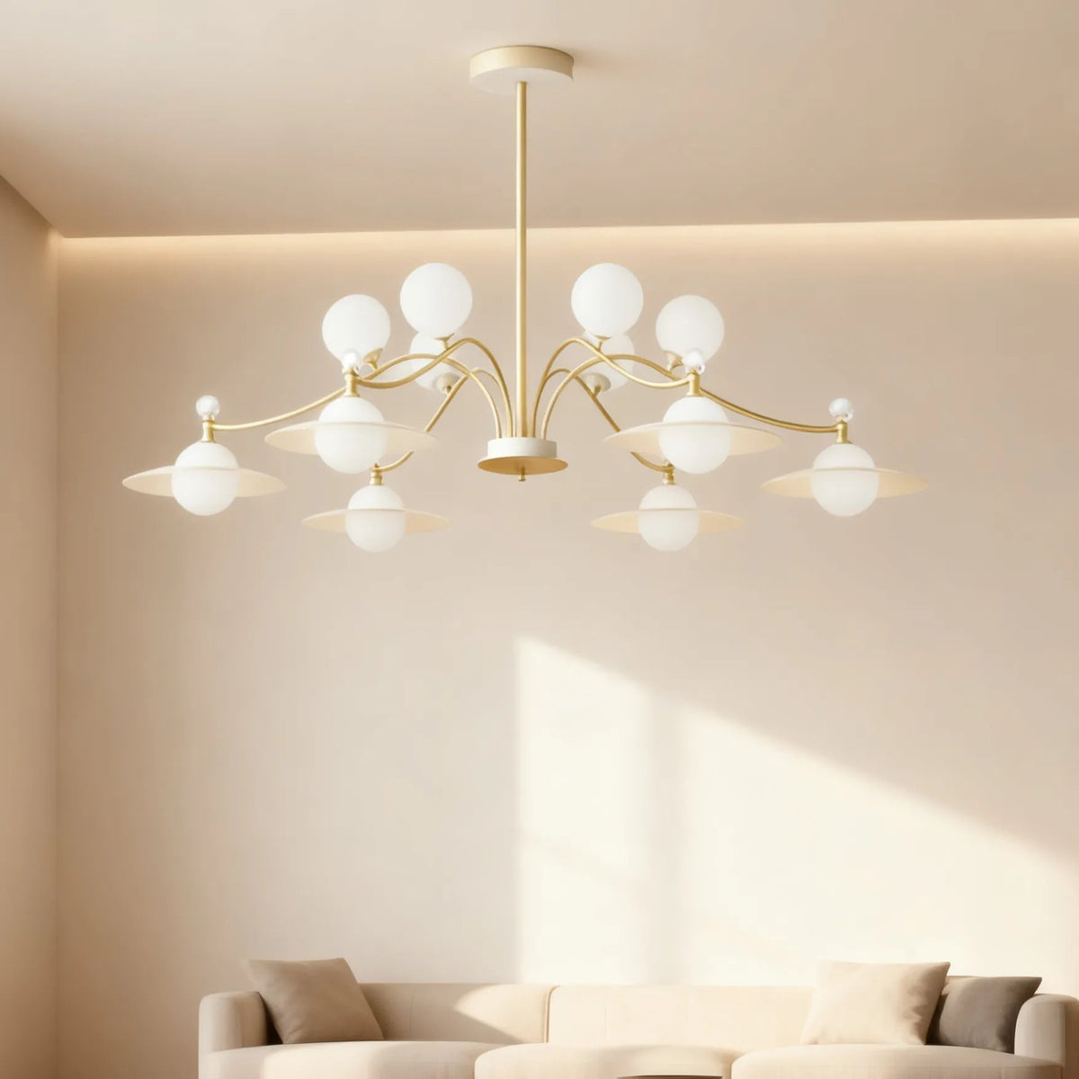 Candelabru cu design luxos, din sticlă opală, cu intensitate reglabilă, pentru living | boxzora