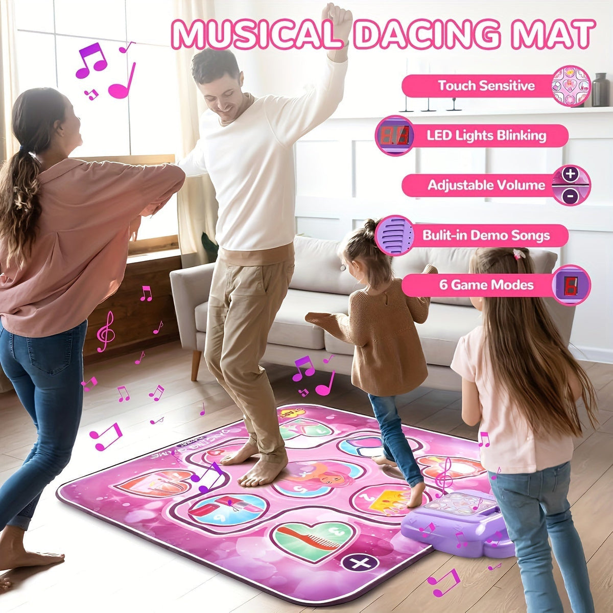 Tappetino DanceFun rosa autonomo per la danza – Punteggio a pavimento e gioco ritmico per bambini – Configurazione TV senza cavi