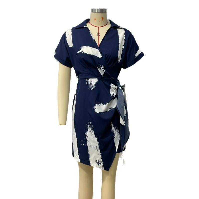 Robe Portefeuille à Imprimé – Col en V à Manches Courtes