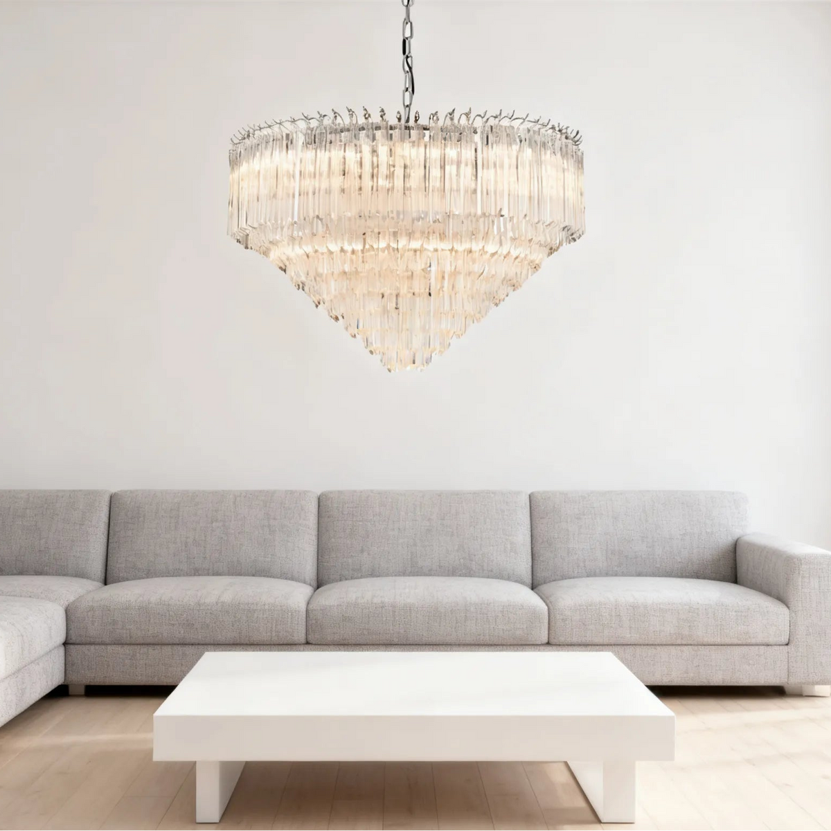 Candelabru luxos cu niveluri de cristale, cu intensitate reglabilă, pentru living | boxzora