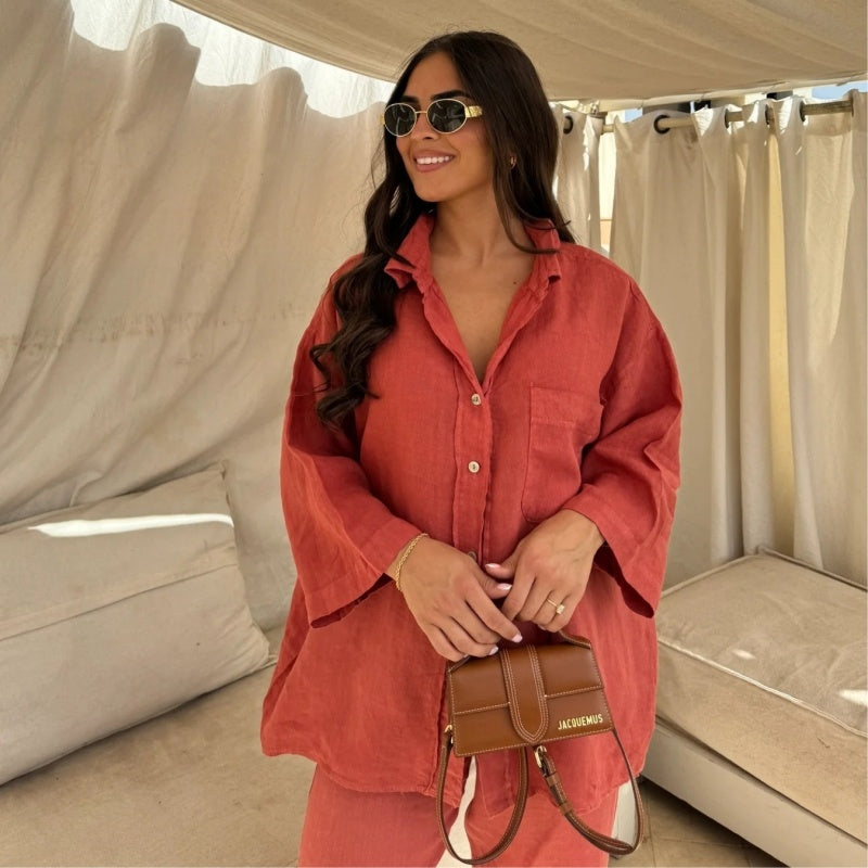 Ensemble Décontracté Élégance Naturelle – Chemise & Pantalon Large
