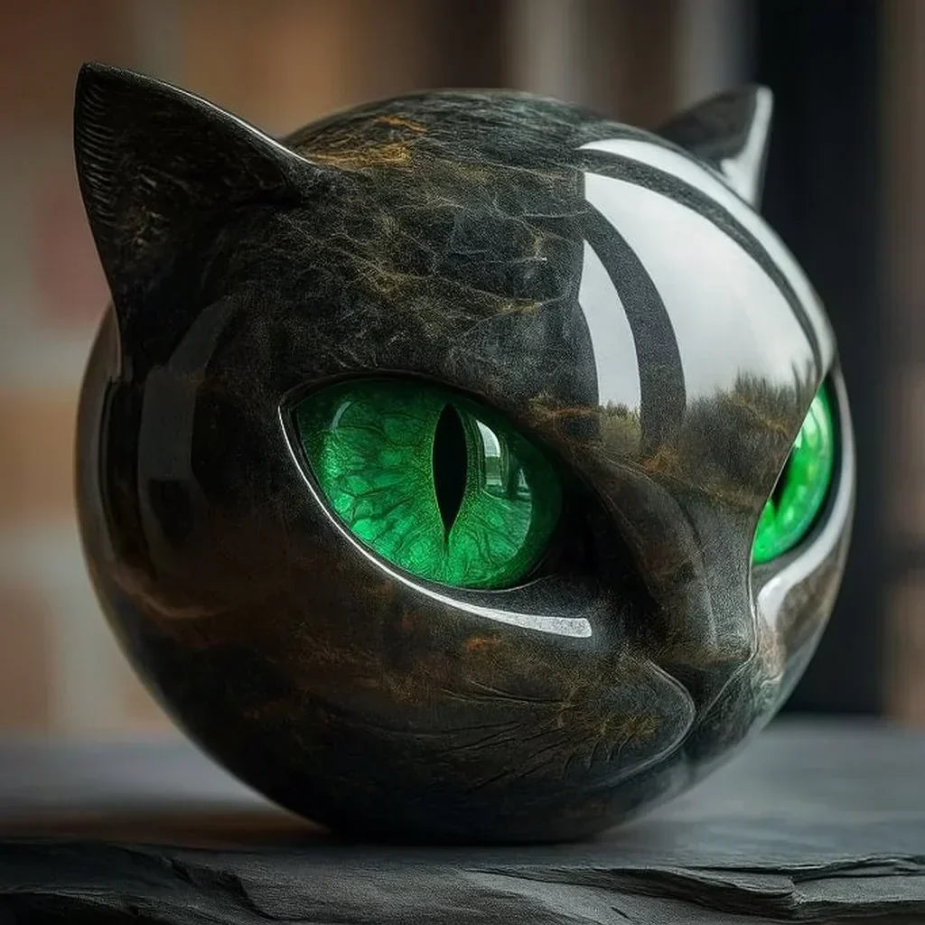 פסל ראש חתול שחור NoirCat — גימור מבריק, עיניים חיות ומהפנטות