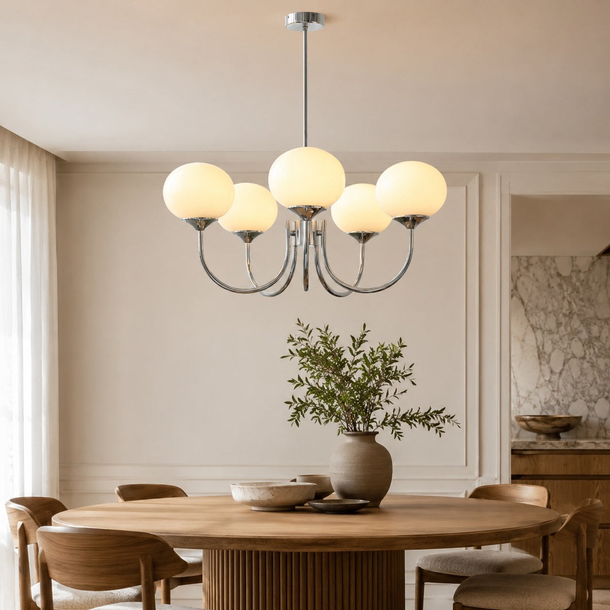 Lámpara colgante moderna de araña con brazo ajustable — luminaria con pantalla de cristal