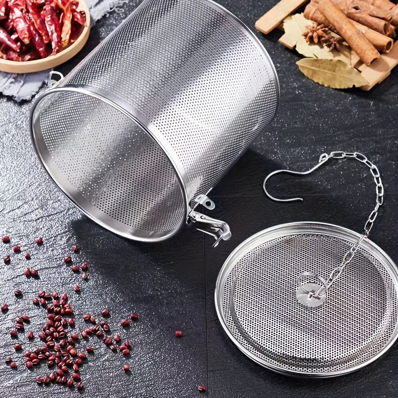Infusor de especias reutilizable de acero inoxidable – Colador de malla fina con cadena larga para té suelto, hierbas y especias
