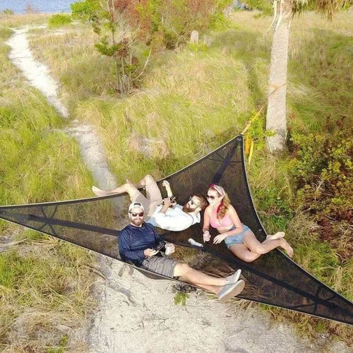 Hamaca de camping para varias personas con sistema de anclaje de 3 puntos