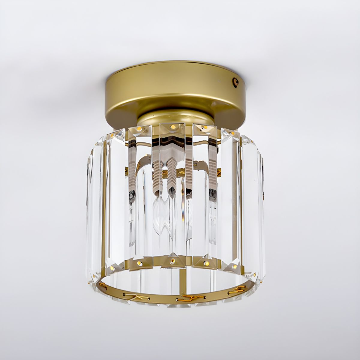 Crystal Glass Ceiling Light — Compact Design, Brass Fixture