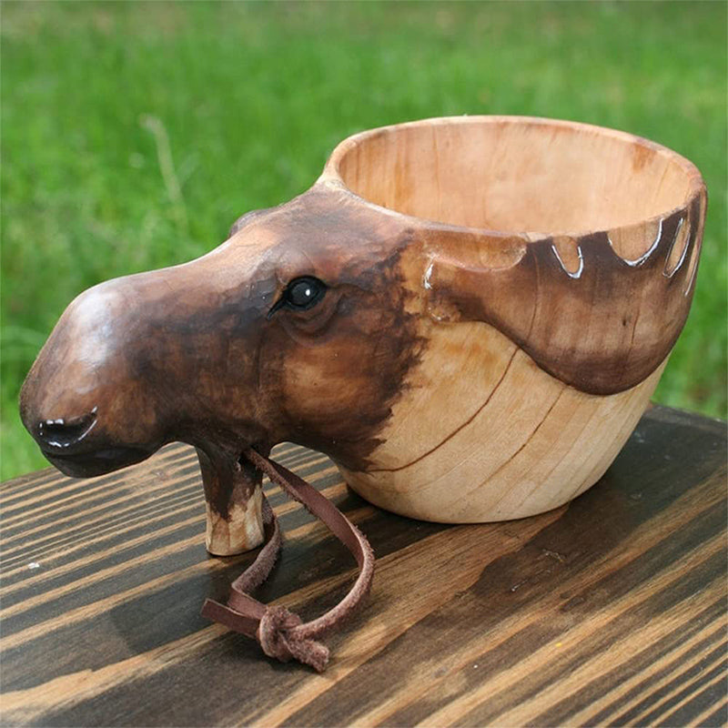 Handgemaakte houten dierenbekers — beschilderde details, 15 x 10 x 5 cm