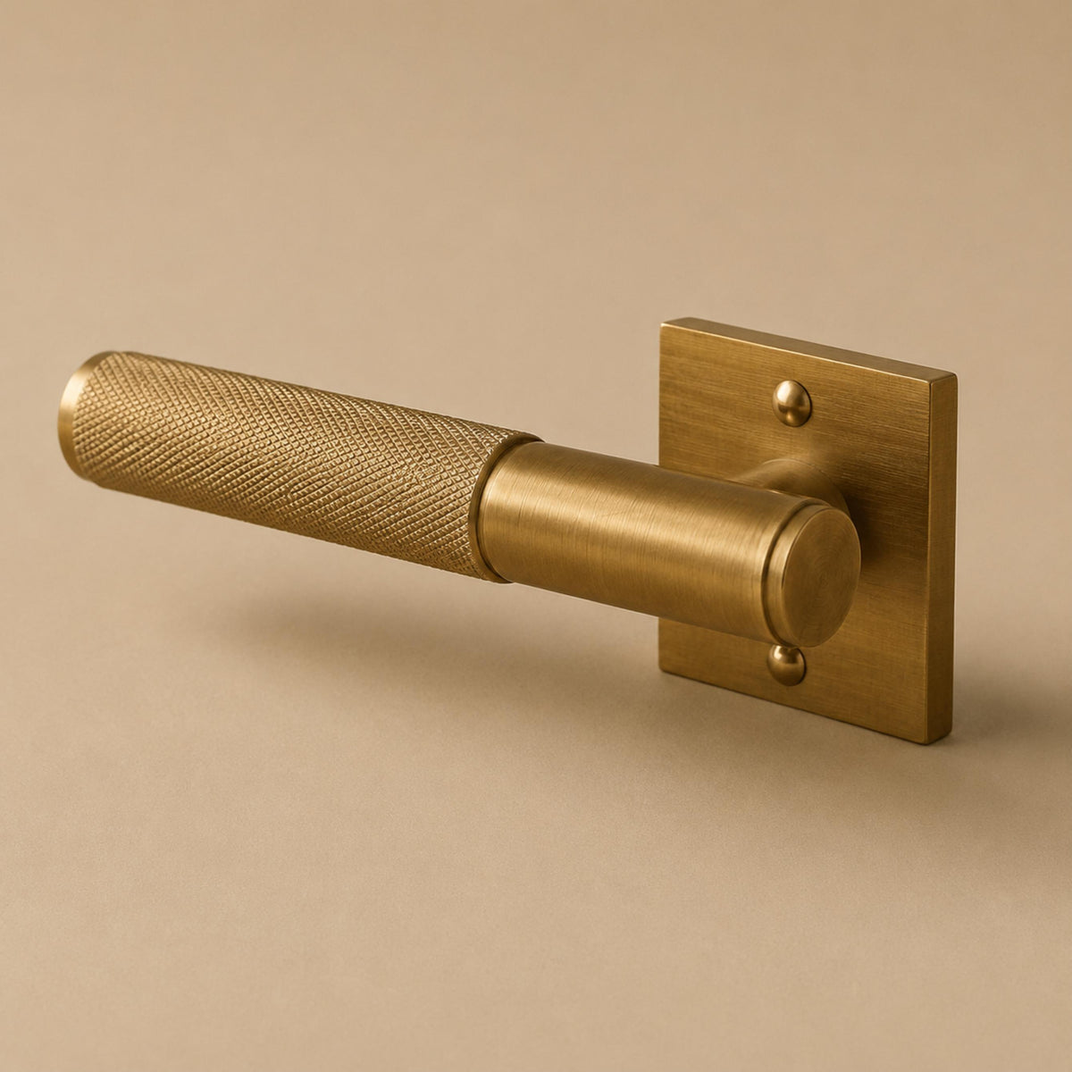 Modern Brass Door Handle — Knurled Grip, Square or Round Rosette, Smooth Cycle Hardware
