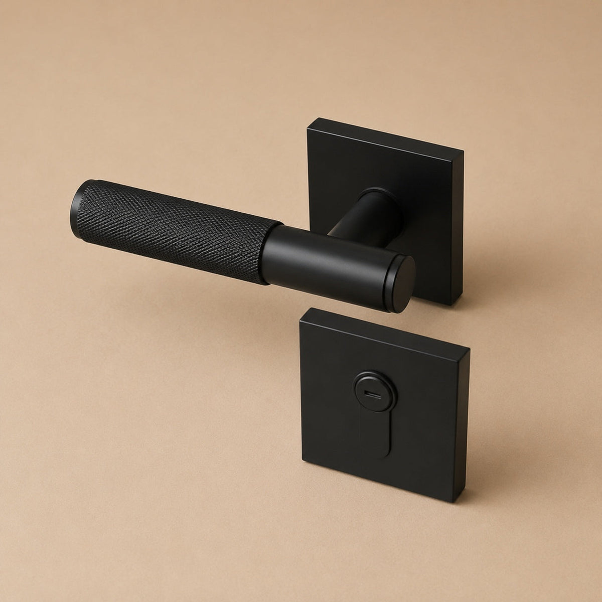 Modern Brass Door Handle — Knurled Grip, Square or Round Rosette, Smooth Cycle Hardware