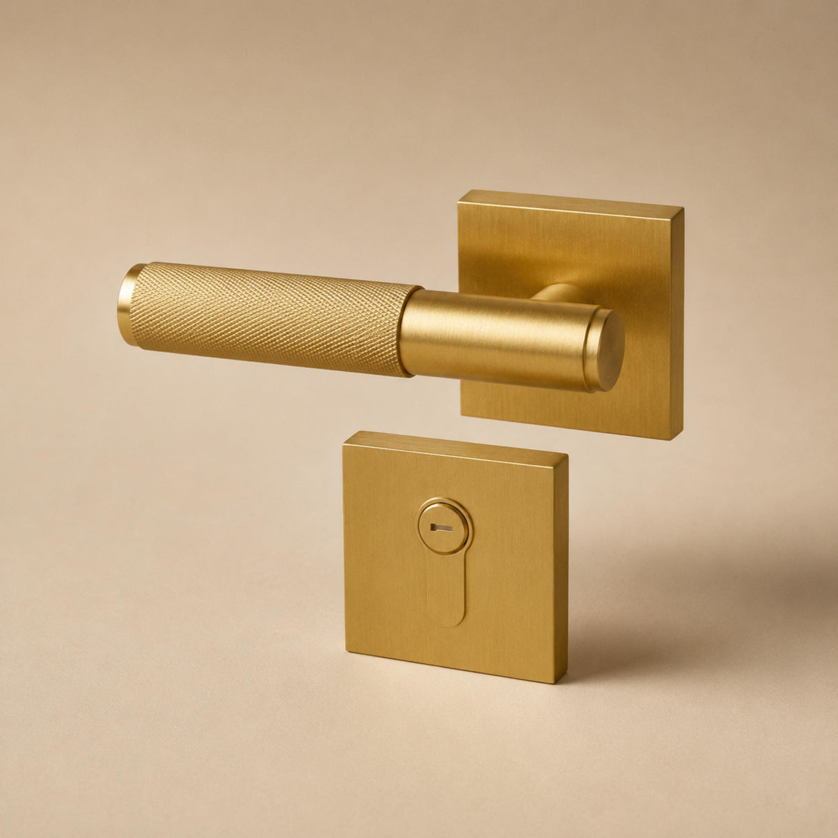 Modern Brass Door Handle — Knurled Grip, Square or Round Rosette, Smooth Cycle Hardware